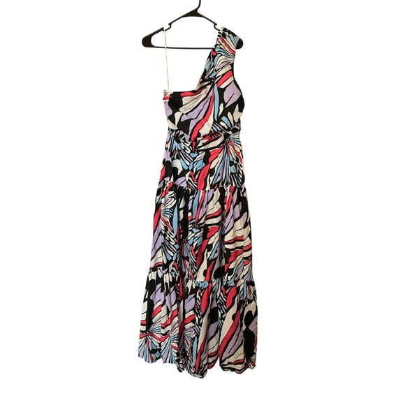 Maeve Anthropologie One Shoulder Maxi Dress Colorful Abstract Print   Size 8 NWT - Picture 3 of 6
